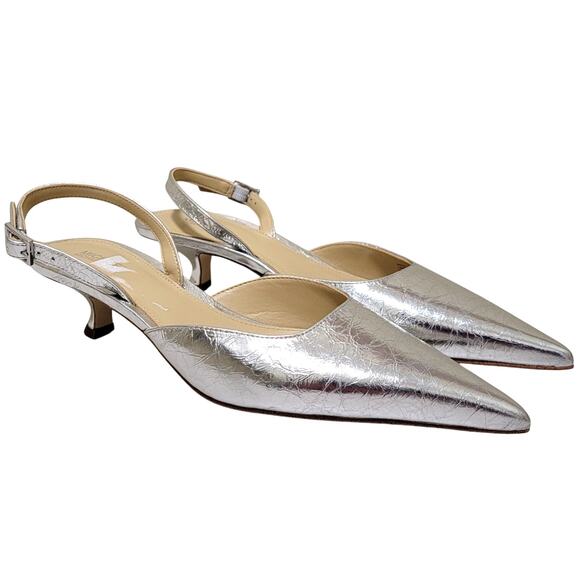 Michael Michael Kors Luna Kitten Slingback Pump Heels Size US 6.5M Silver Metal - Picture 2 of 6